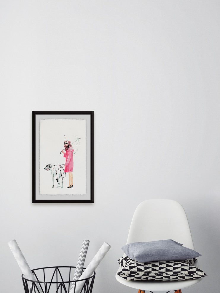 "Dog Walking" Framed Painting Print, 12"x18"