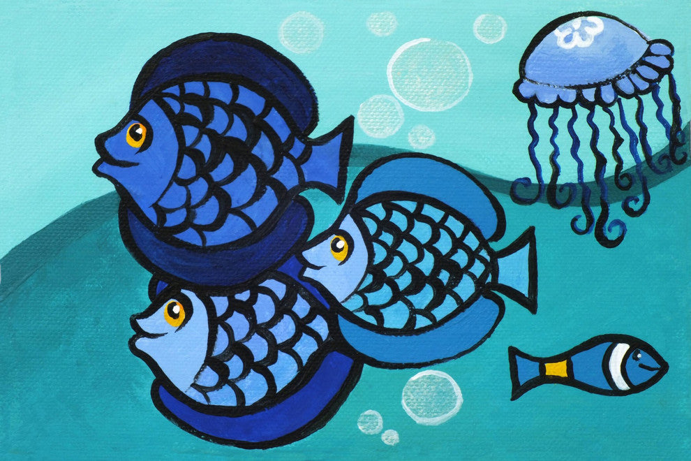 Marmont Hill, "Blue Fish" by Nicola Joyner Painting on Wrapped Canvas, 24x16