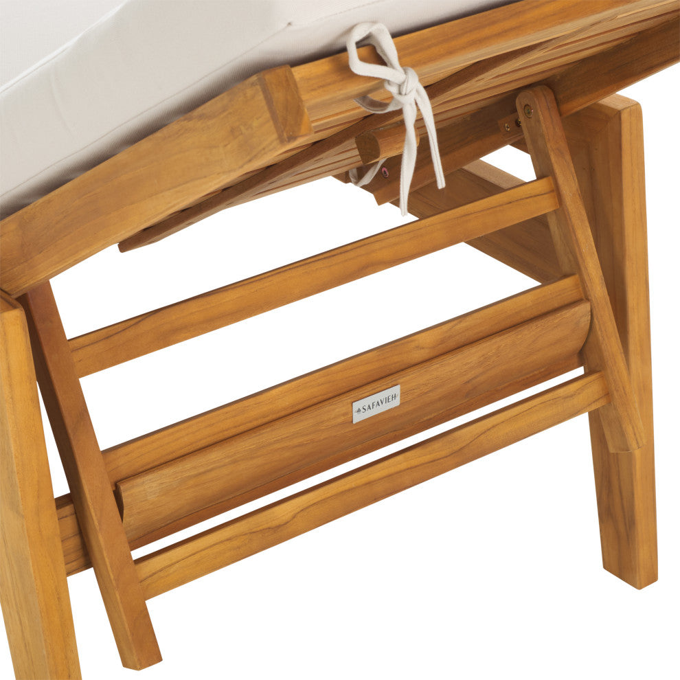 Safavieh Couture Indoor-Outdoor Caledonia Teak Chaise Lounge, Natural/White