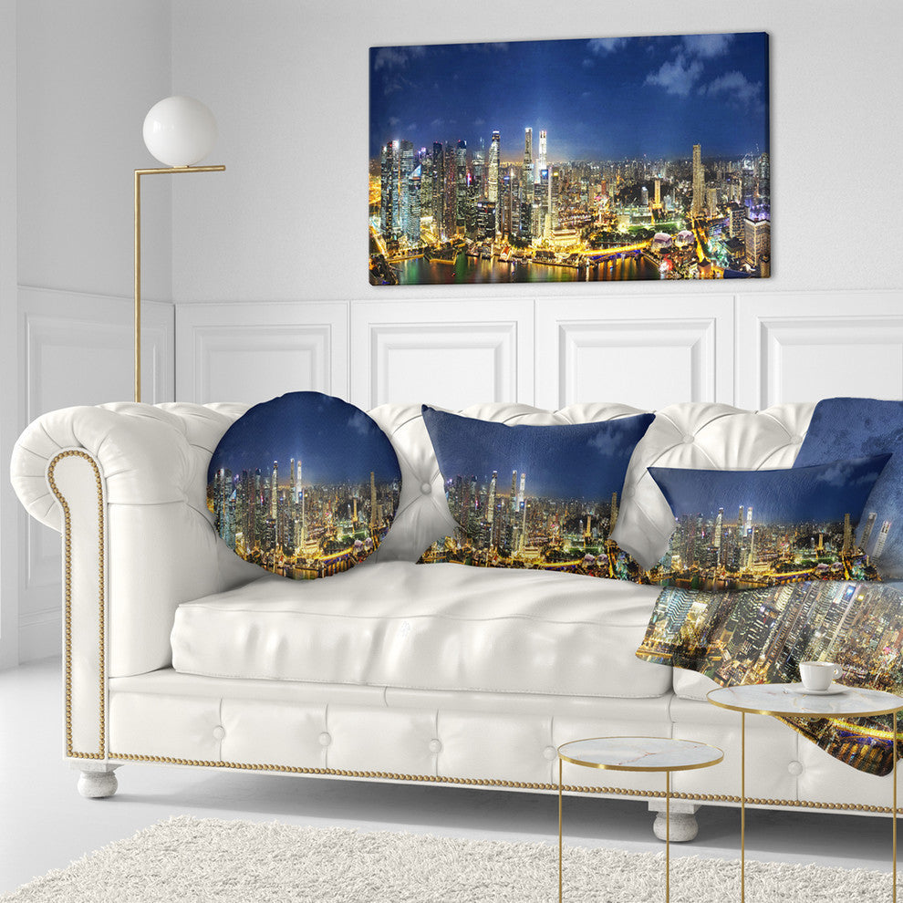 Singapore Skyscrapers Panorama Cityscape Throw Pillow, 12"x20"