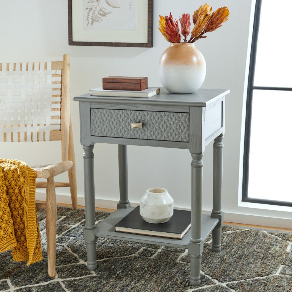 Intray One Drawer Accent Table Distressed Gray