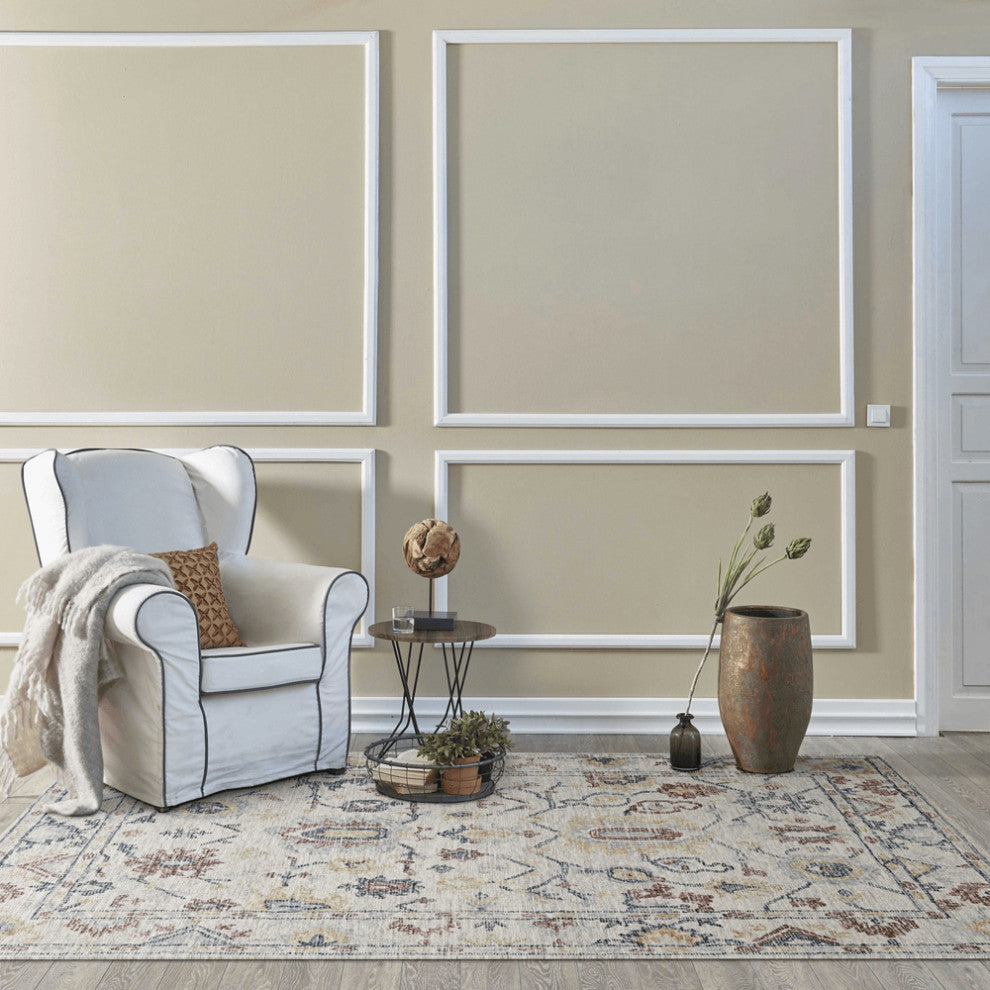 8' Ivory Hand Tufted Space Dyed Floral Traditional Indoor Runner Rug