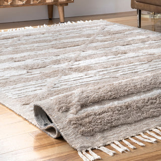 Bing Shag Area Rug, Beige 2'x8'