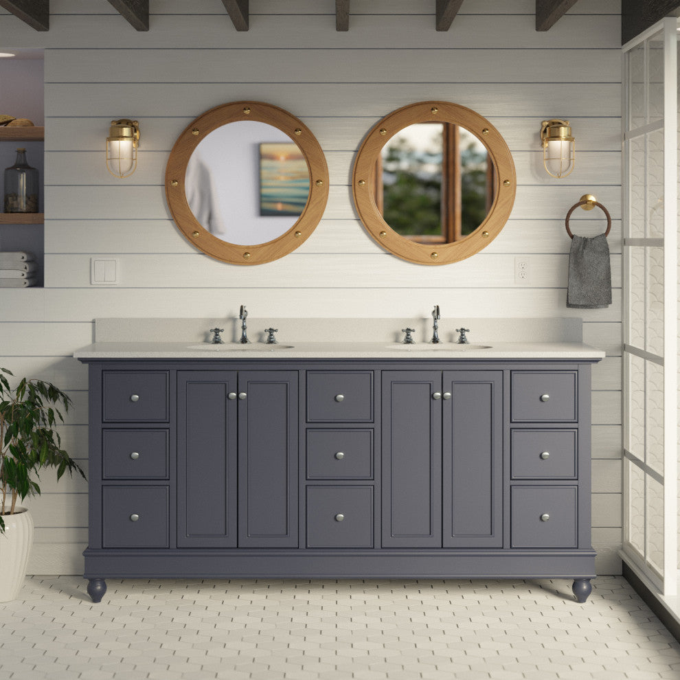 Bella 72" Double Bath Vanity, Base: Marine Gray, Top: Quartz