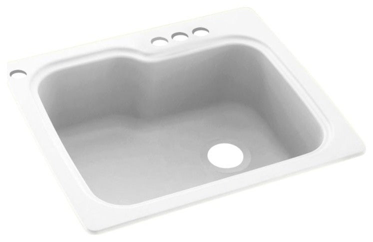 Swan 25x22x9 Solid Surface Kitchen Sink, 4-Hole, White