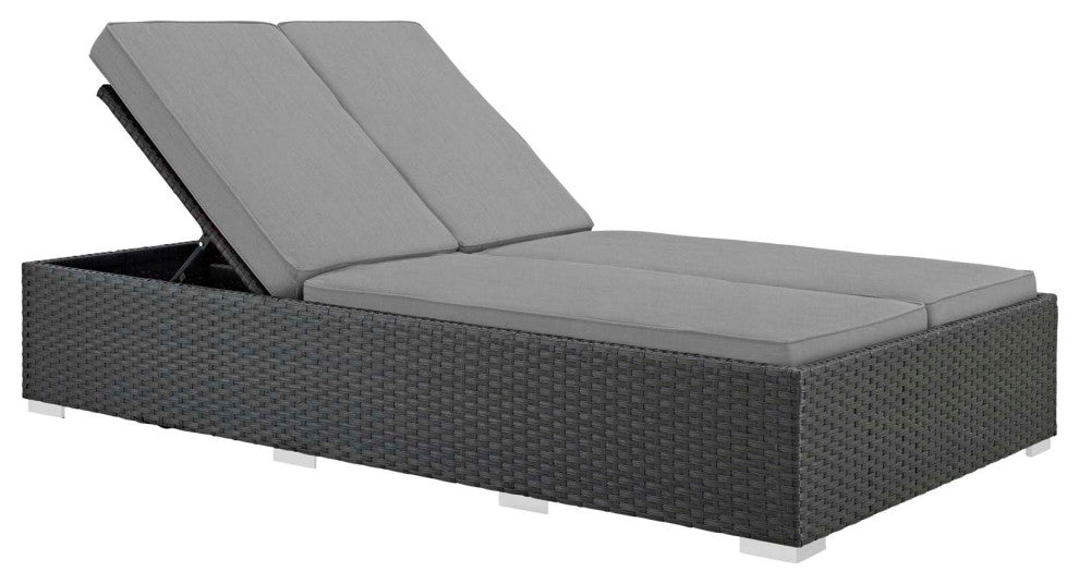 Chocolate Gray Sojourn Outdoor Patio Sunbrella Double Chaise