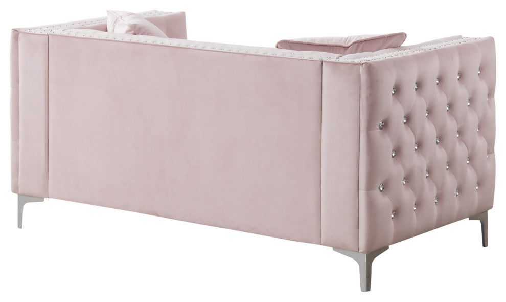 Paige Velvet Tufted Loveseat, Pink