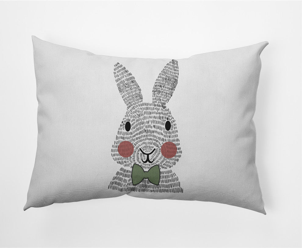 Bow-tie Bunny Easter Indoor/Outdoor Lumbar Pillow, Laurel Tree Green, 14x20"