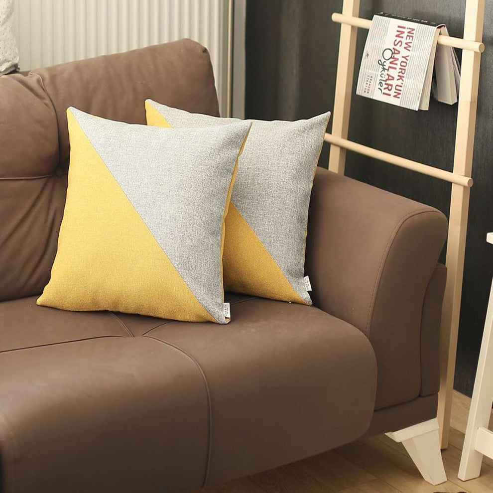 Set of 2 Gray And Yellow Diagonal Pillow Covers