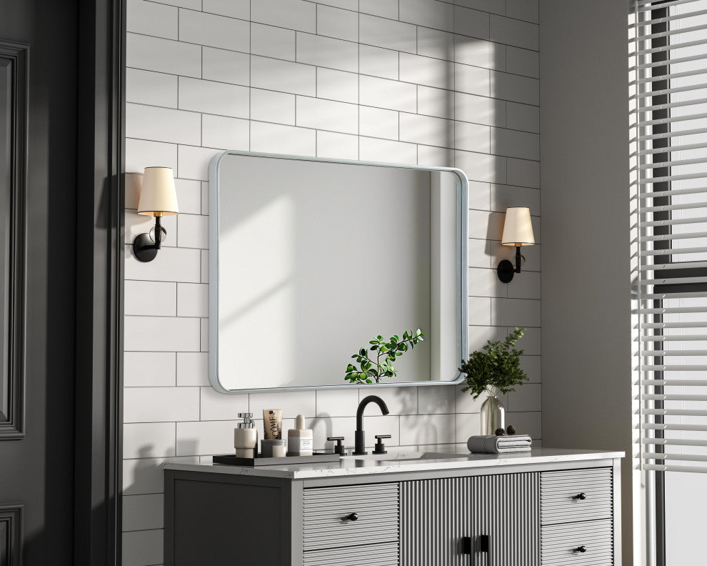Home Living Contour Metal Rectangle Mirror 30x40, Silver