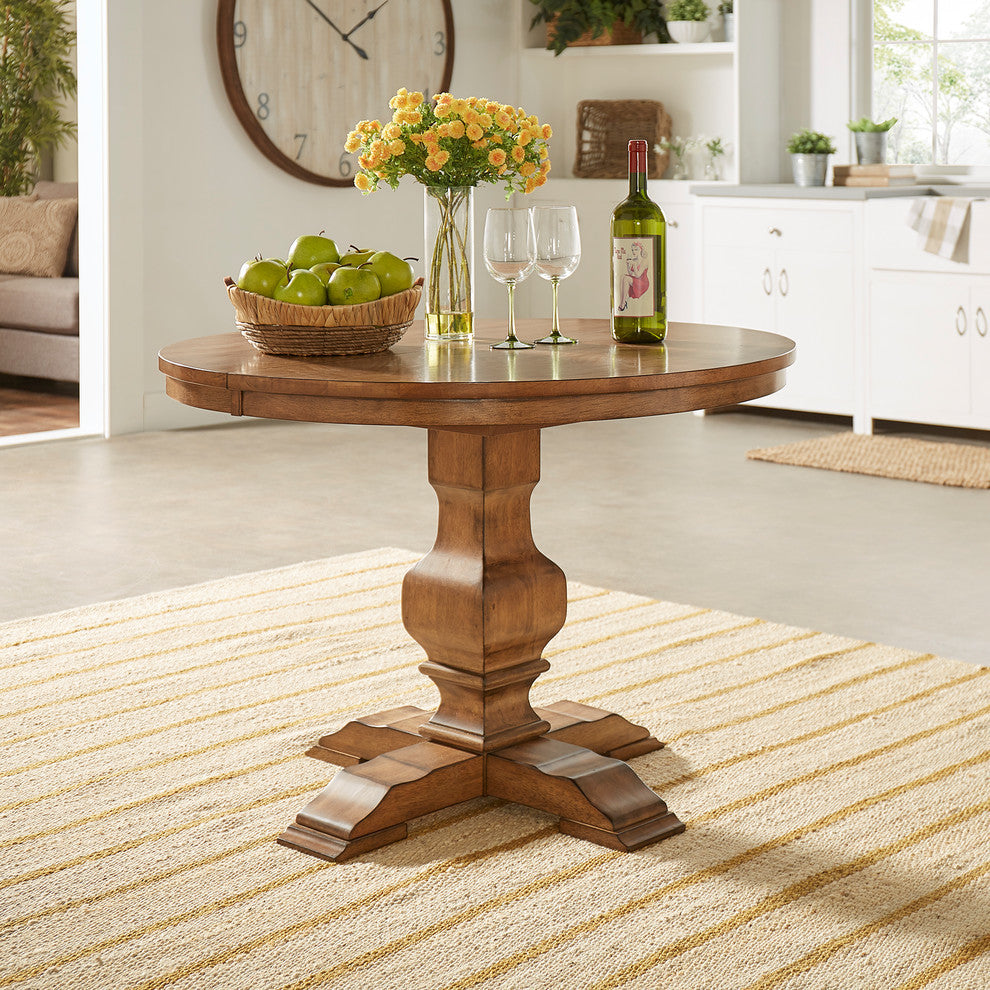 Arbor Hill Two-Tone Oval Pedestal Base Extendable Dining Table, Oak