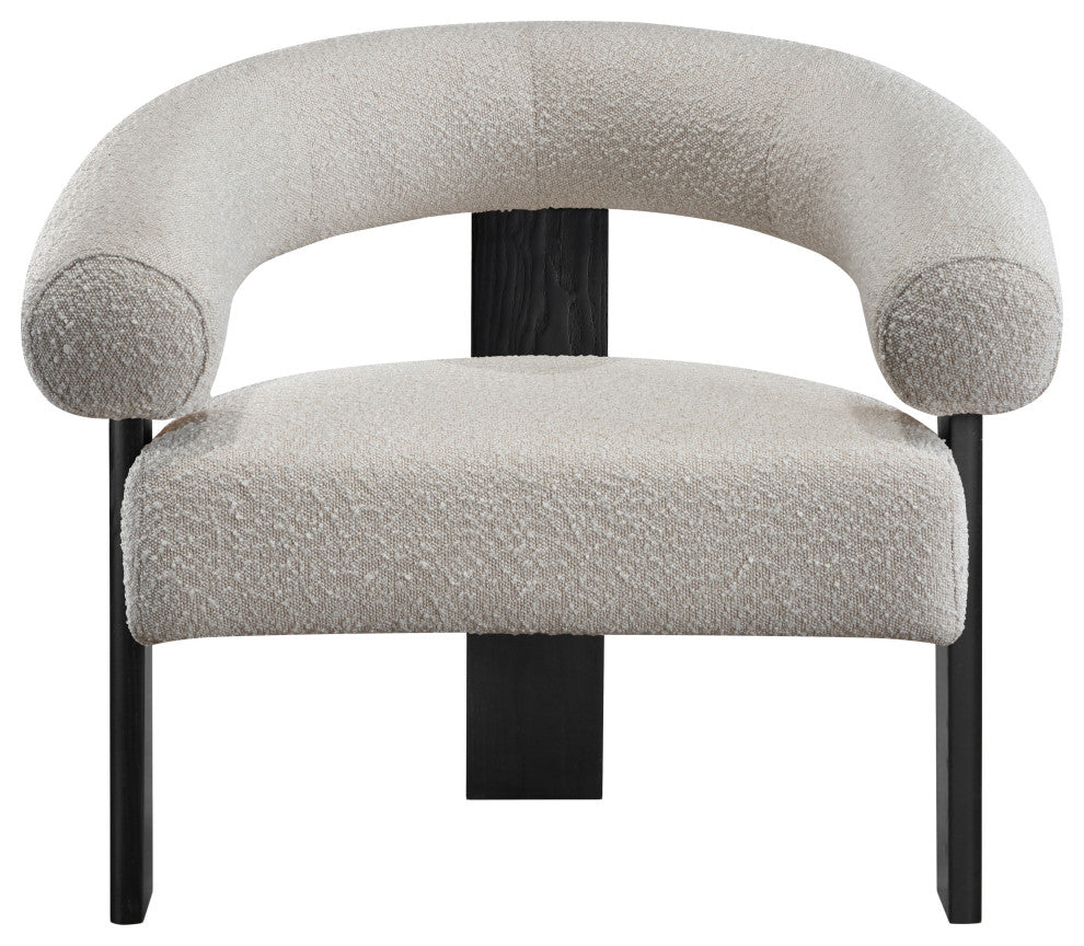 Winston Boucle Fabric Upholstered Accent Chair, Cream, Black Finish