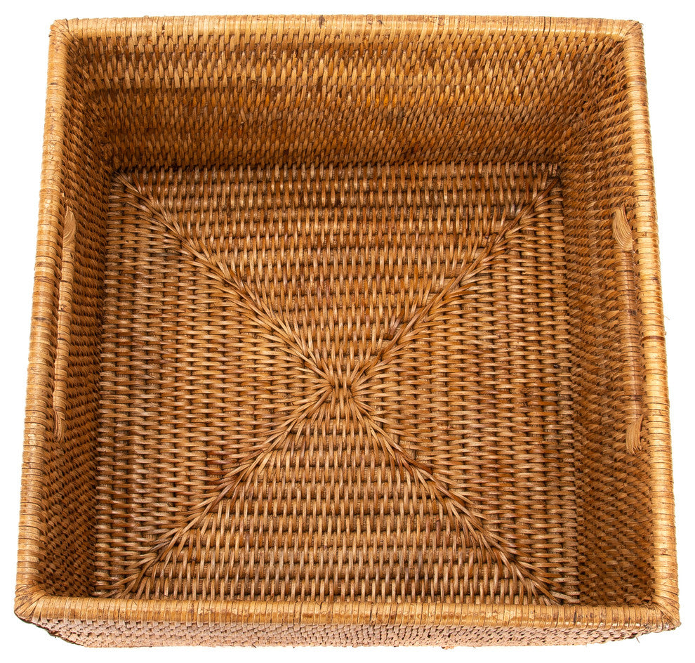 Artifacts Rattan Square Storage Basket With Handles, Honey Brown