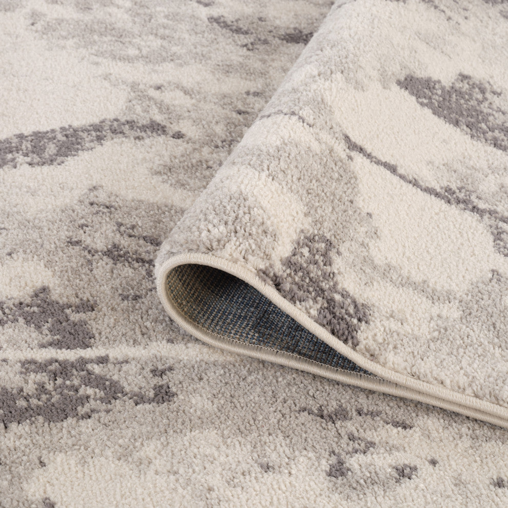 Clifton Abstract Ivory Gray Power-Loom Area Rug 5'3" x 7'6"