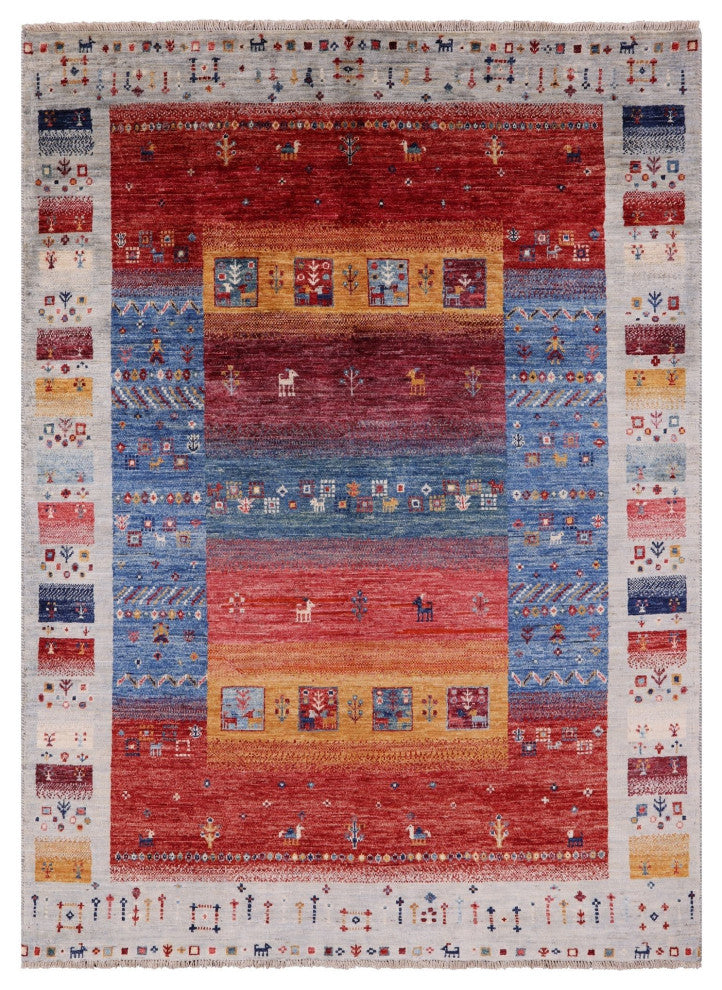 Tribal Persian Gabbeh Hand Knotted Wool Rug 4' 9" X 6' 6" Q7943