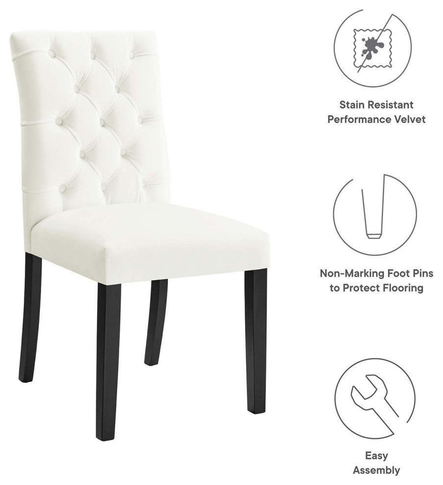 Side Dining Chair, Set of 2, White, Velvet, Modern, Cafe Bistro Hospitality