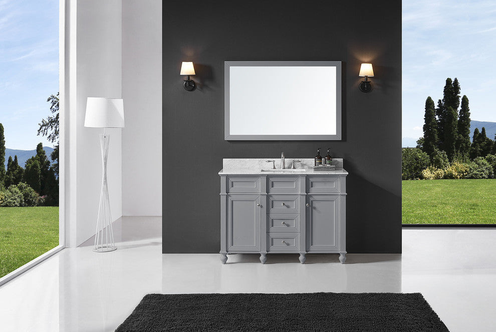 48" Single Bathroom Vanity, Taupe Gray with Carrara White Marble Top