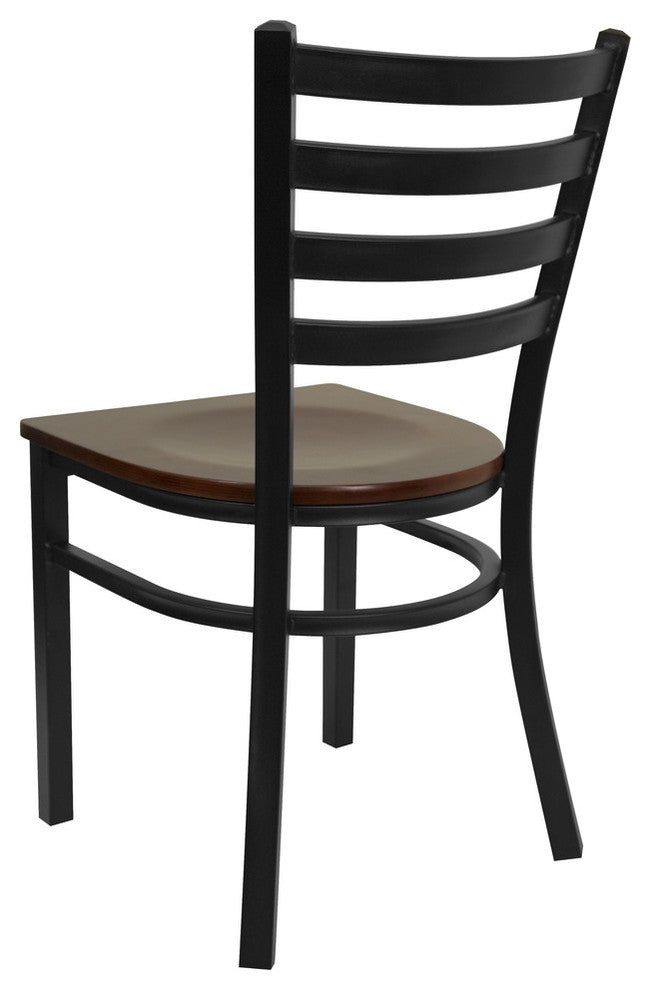 Black Ladder Back Metal Restaurant Chair, Mahogany Wood Seat