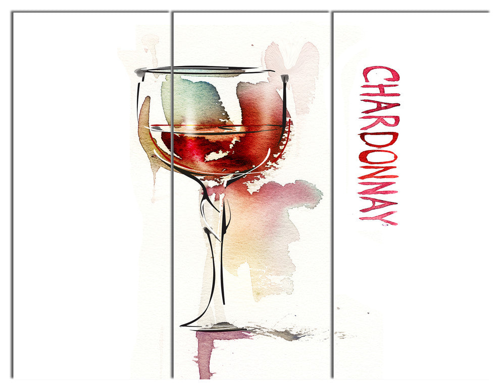 Red Wine on White Background, Contemporary Triptych Canvas Art, 36x28, 3 Panels