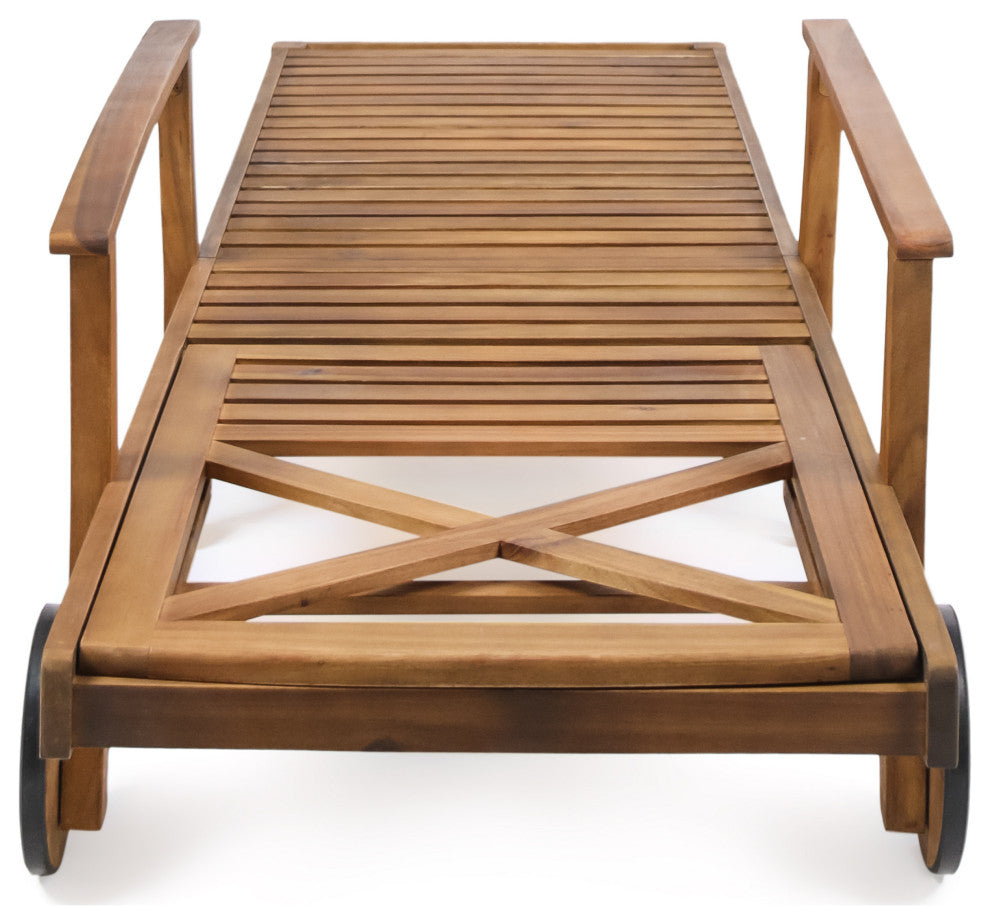 GDF Studio Thalia Outdoor Teak Finished Acacia Wood Chaise Lounge, Set of 2