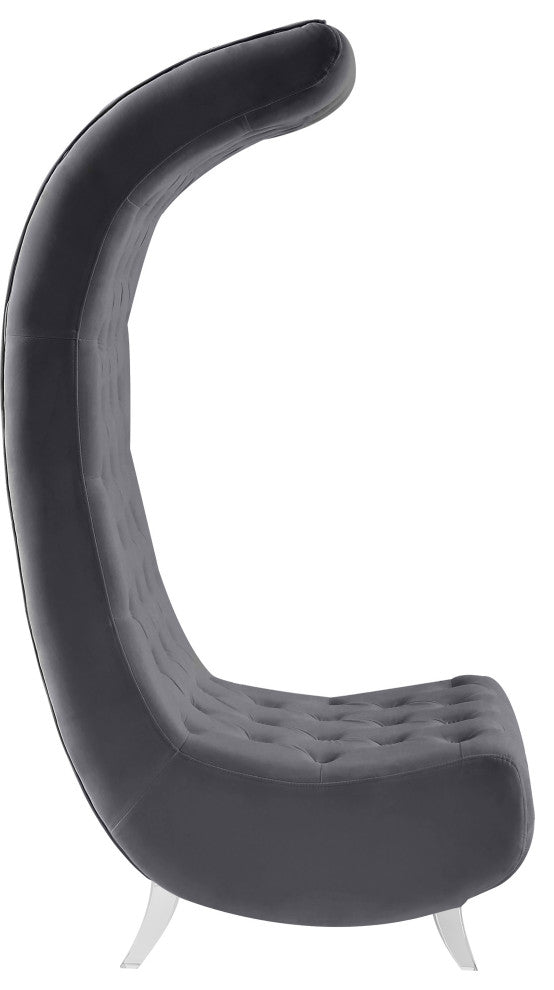 Crescent Velvet Upholstered Rounded Accent Chair, Gray