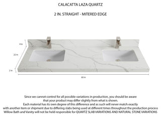 Willow Collections Malibu Vanity, Navy Blue, Calacatta Quartz, 60" Double
