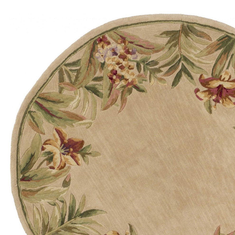 HomeRoots 5' Round Wool Ivory Area Rug