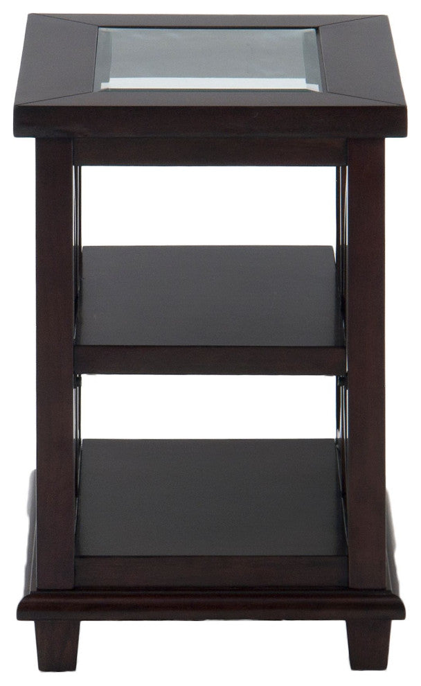 Panama Brown Contemporary Wood and Glass Small End Table