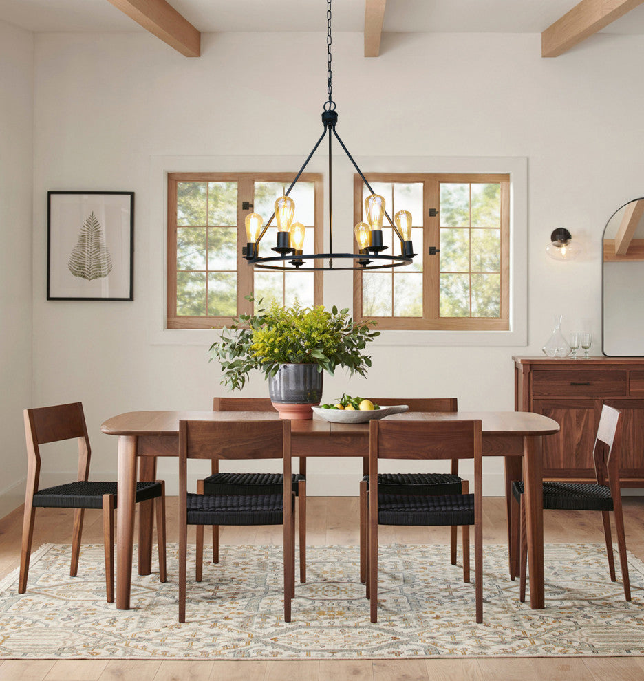 Ironclad Industrial-Style Matt Black Finish 6 Light Large Pendant 22" Wide