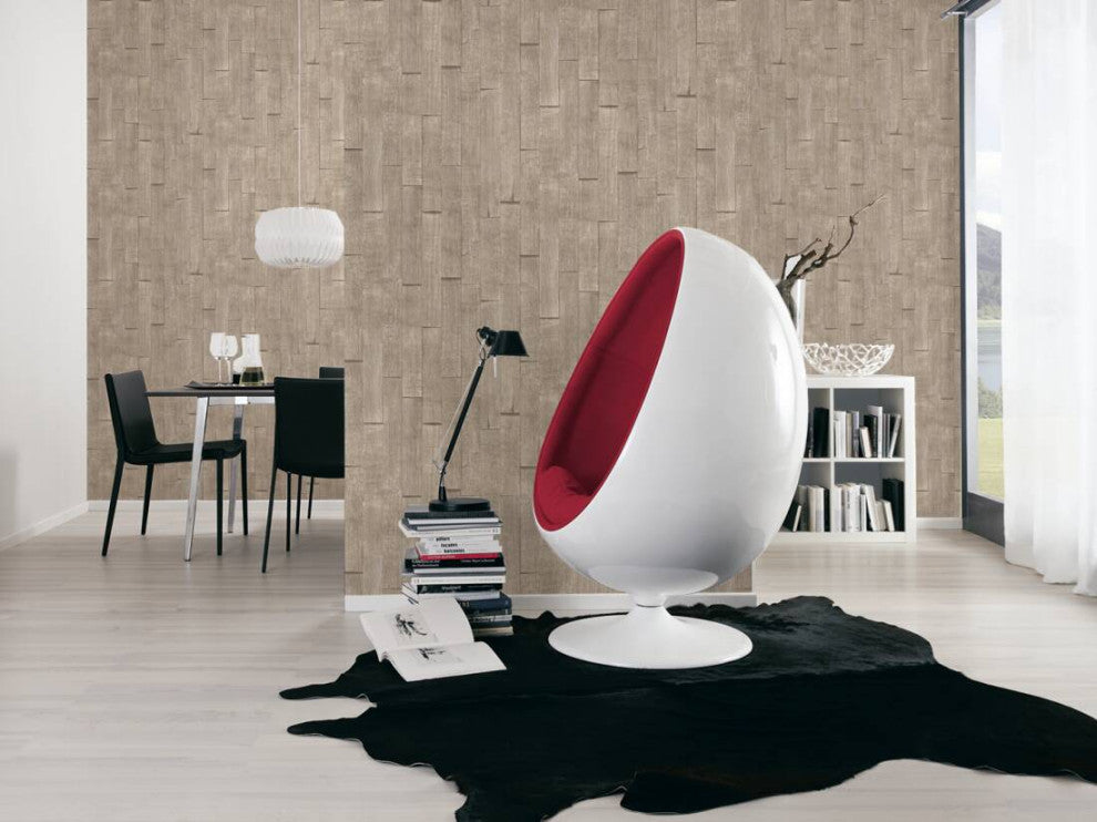 Faux Textured Wallpaper, Wood, 355844, Beige, One Roll