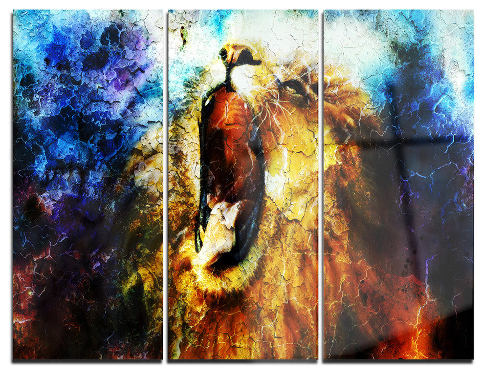"Mighty Lion Emerging" Metal Wall Art, 3 Panels, 36"x28"