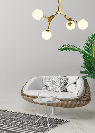 Gold Frame, Milk White Glass Globe Shades Light Fixture