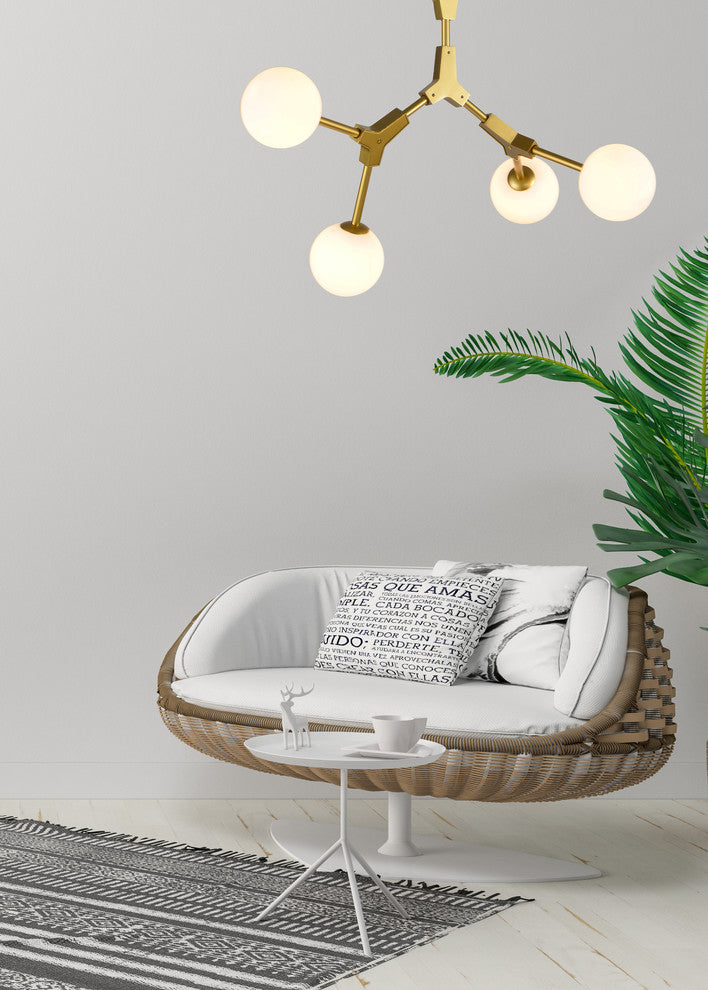 Gold Frame, Milk White Glass Globe Shades Light Fixture