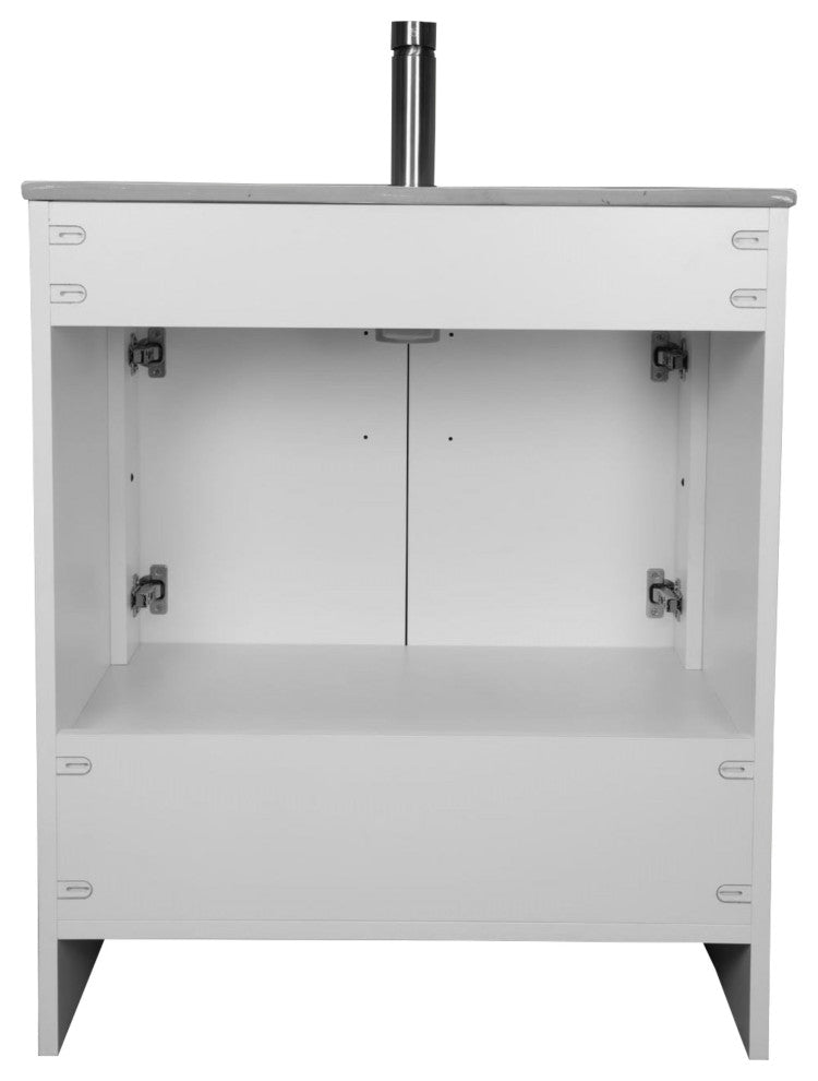 Pacific 30" Vanity With Integrated Ceramic Top and Brushed Nickel Handles, Gloss