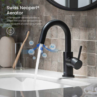 Circular Single Handle High-arc Bathroom Sink Faucet With Drain, Matte Black