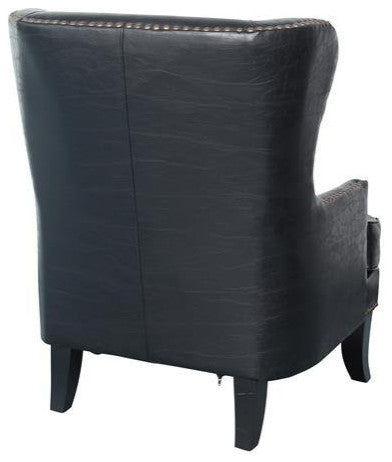 Porter Designs Grant Wingback Crackle Leather Accent Chair with Nailhead - Black