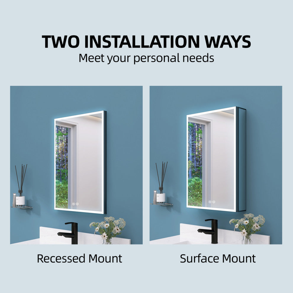 20'' W 30'' H Recessed Frameless Medicine Cabinet Mirror 3 Adjustable