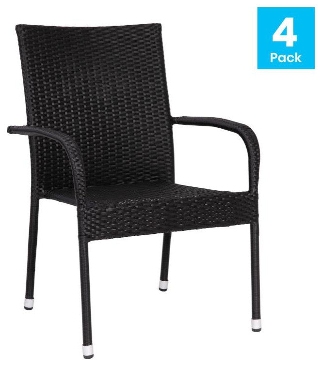 Maxim Set of 4 Stackable Indoor/Outdoor Wicker Dining Chairs with Steel Frames,