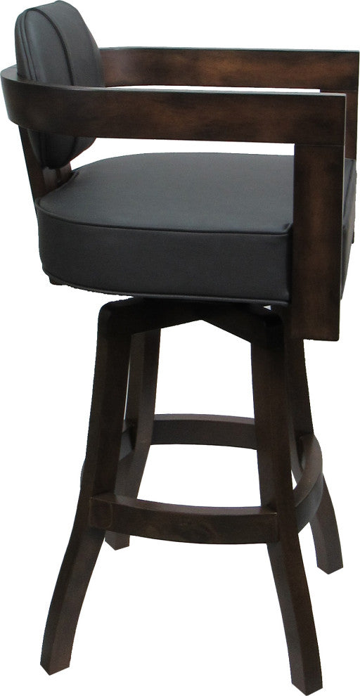Swivel Wood Bar Stool Kadir Plus on S-Base, Gray Vinyl - Dark Walnut, 26"
