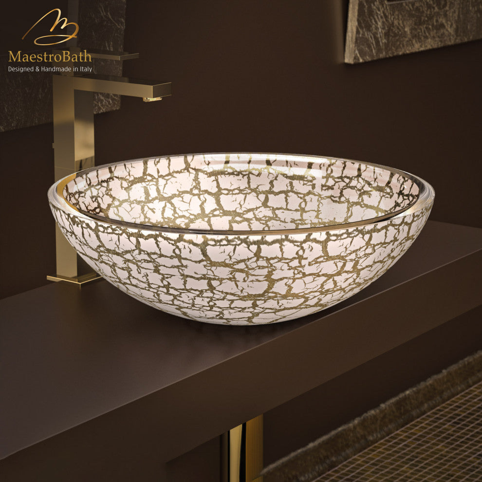 Kalahari European Luxury Bathroom Sink, Gold and White
