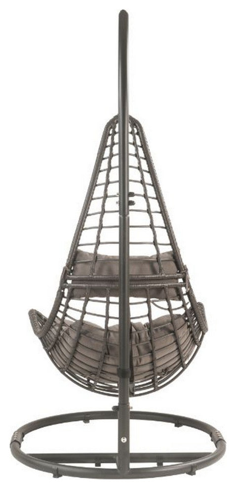 Benzara BM250671 Patio Hanging Chair With Tear Drop Shape & Thick Cushions, Gray