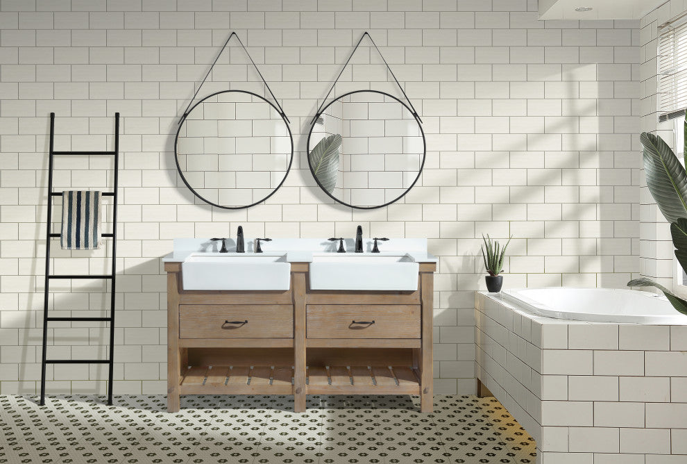 Marina 60" Bathroom Vanity, Weathered Finish, White Engineered Stone