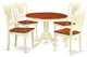 5 Pc Set, Round Small Table, 4 Leather Kitchen Chairs In Buttermilk, Cherry .