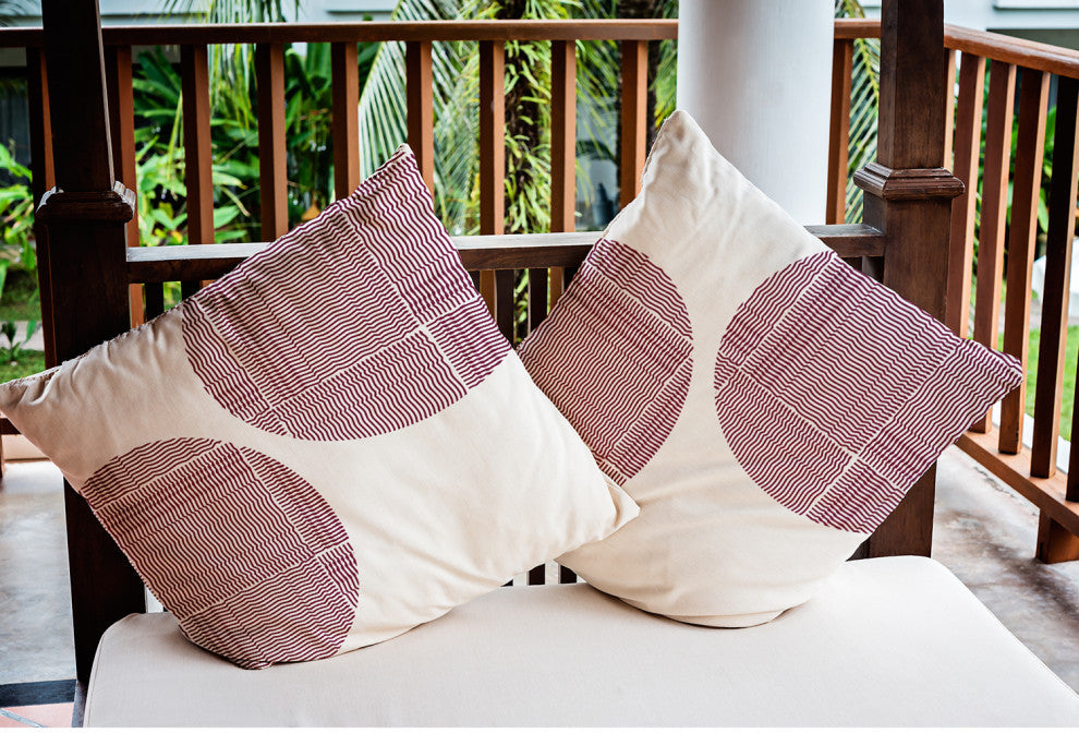 Circles and Squares Polyester Indoor/Outdoor Pillow, Maroon Red, 20"x20"