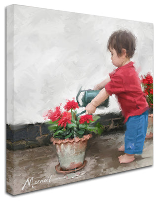 The Macneil Studio 'Boy with Watering Can' Canvas Art, 24"x24"