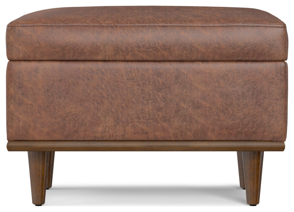 Shiloh Small Storage Ottoman, Distressed Saddle Brown Vegan Faux Leather