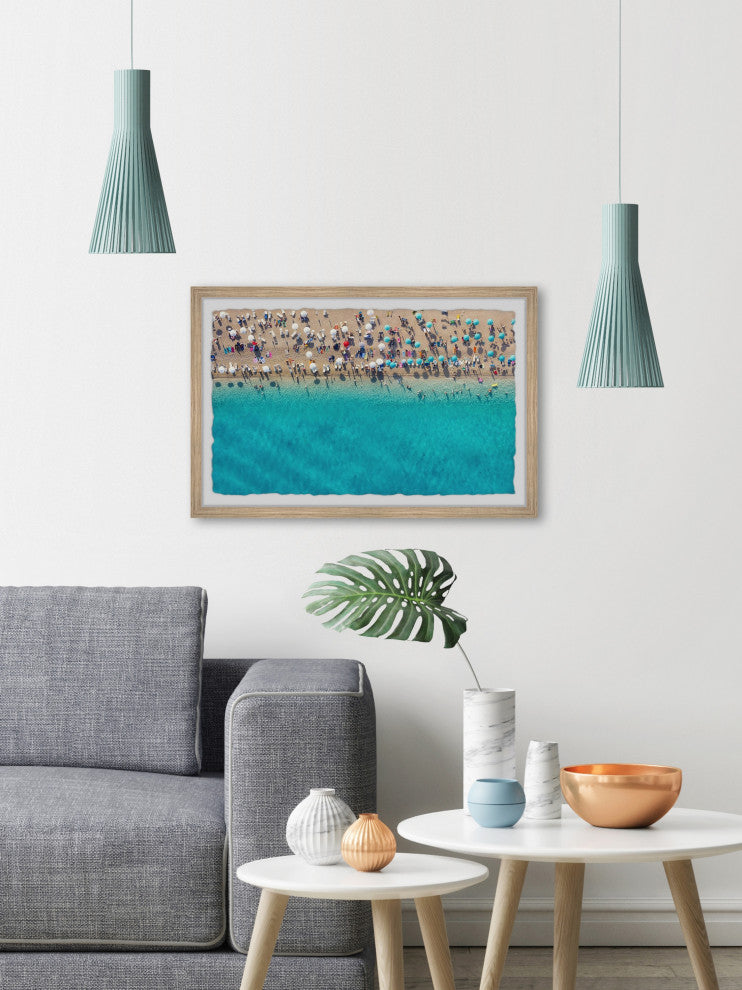 "Umbrellas by the Sea" Framed Painting Print, 12x8