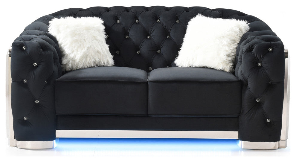 Sapphire 71 in. W Flared Arm Velvet Straight Sofa, Black