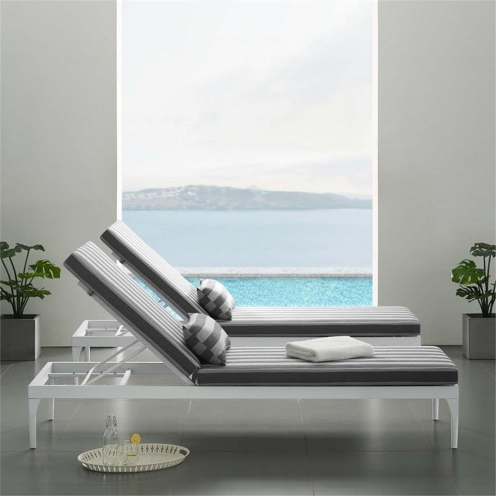 Modway Perspective Aluminum Patio Chaise Lounge Chair in White and Striped Gray