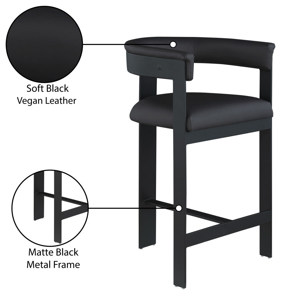Romeo Upholstered Counter Stool, Set of 2, Black, Vegan Leather, Matte Black